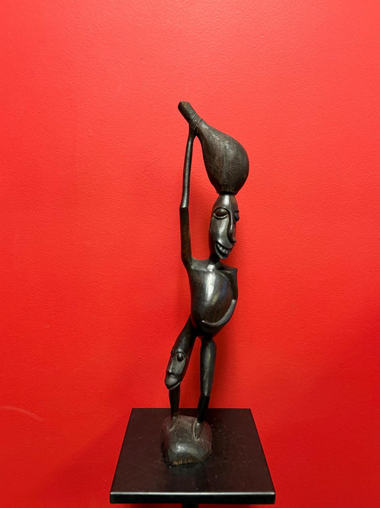 Magnificent African antique 18 inch tall Shetani Ebony wood statue  wonderful imagery and detail  great value