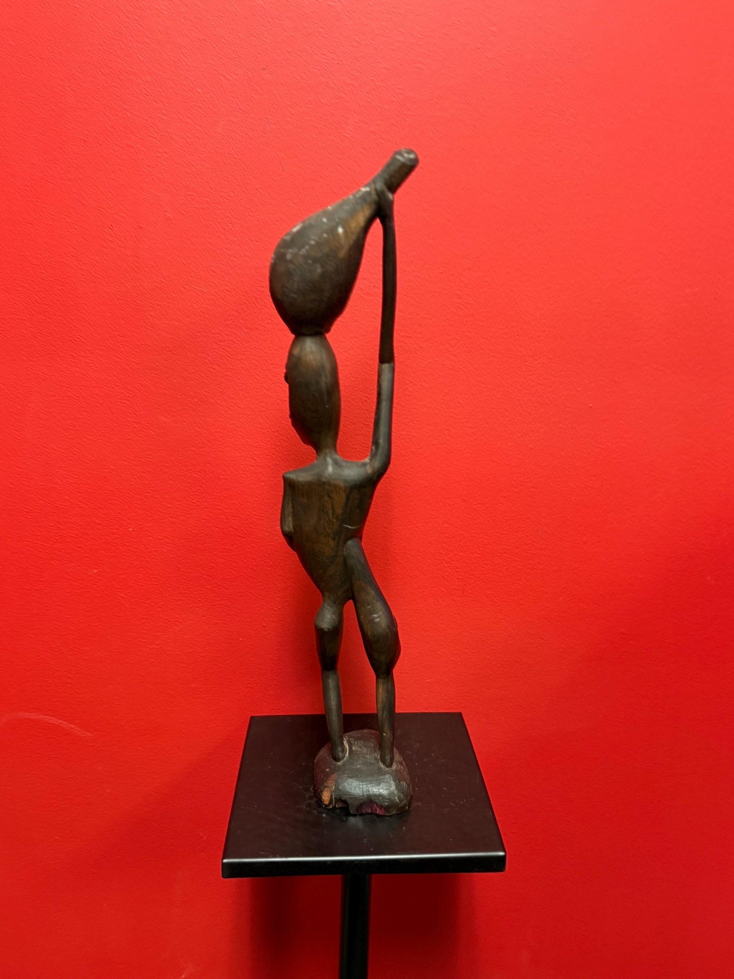 Magnificent African antique 18 inch tall Shetani Ebony wood statue  wonderful imagery and detail  great value