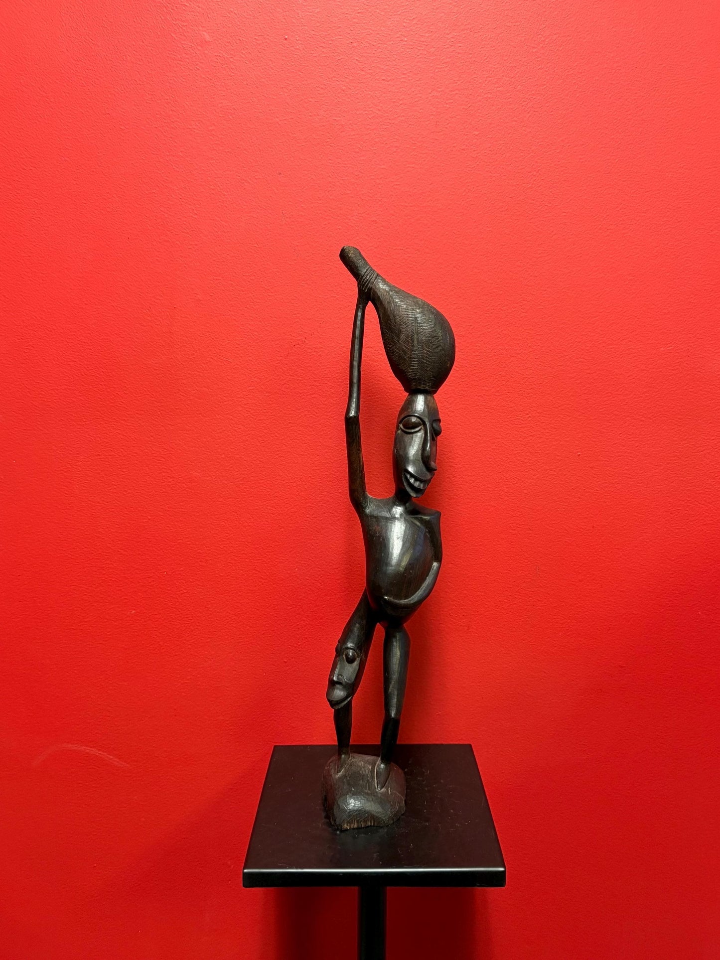 Magnificent African antique 18 inch tall Shetani Ebony wood statue  wonderful imagery and detail  great value