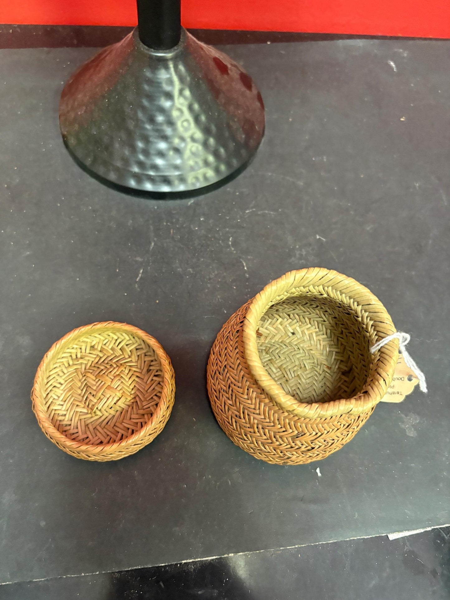 Beautiful antique Mexican TARAHUMARA  Indian Pineneedle double weave basket  great condition  value priced  4 inches tall