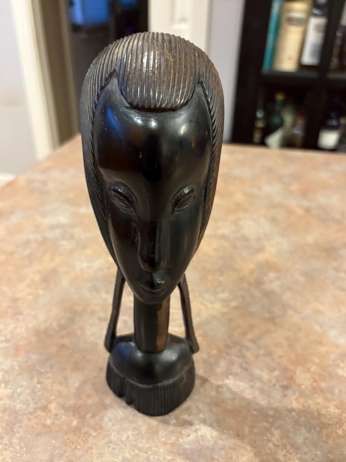 Particularly beautiful 8 inch tall Ebony wood African female bust with great detail  - signed