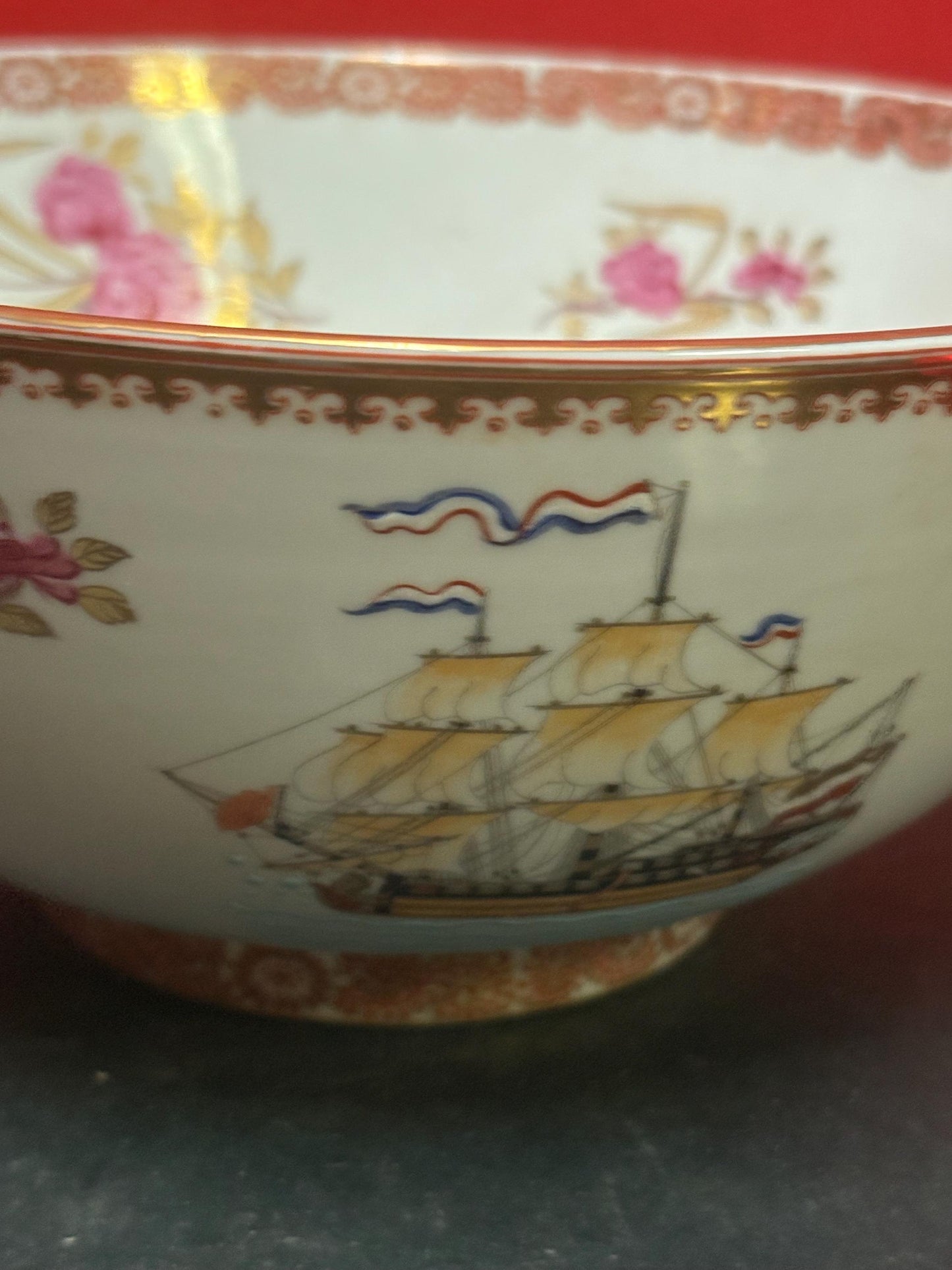 Stunning 19 century signed Chinese export 10 x 5 high porcelain bowl depicting sailboat in wonderful condition - wow