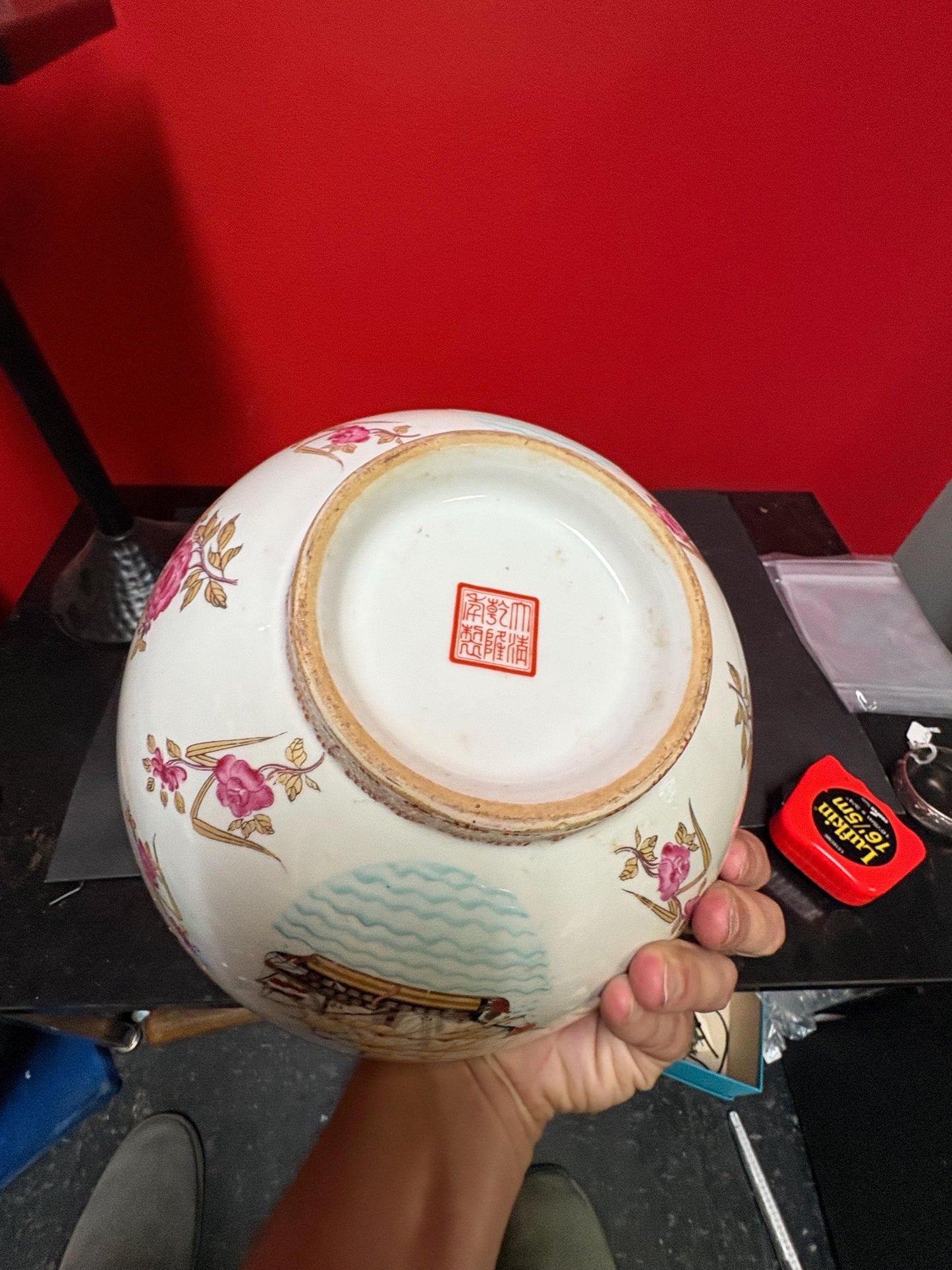 Stunning 19 century signed Chinese export 10 x 5 high porcelain bowl depicting sailboat in wonderful condition - wow