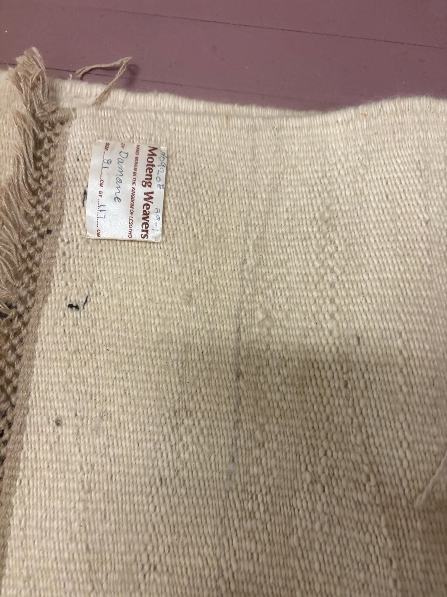 Beautiful monteng weavers signed 81 x 117 cm woven South African LESOTHO wall hanging depicting a gentleman - needs hanger