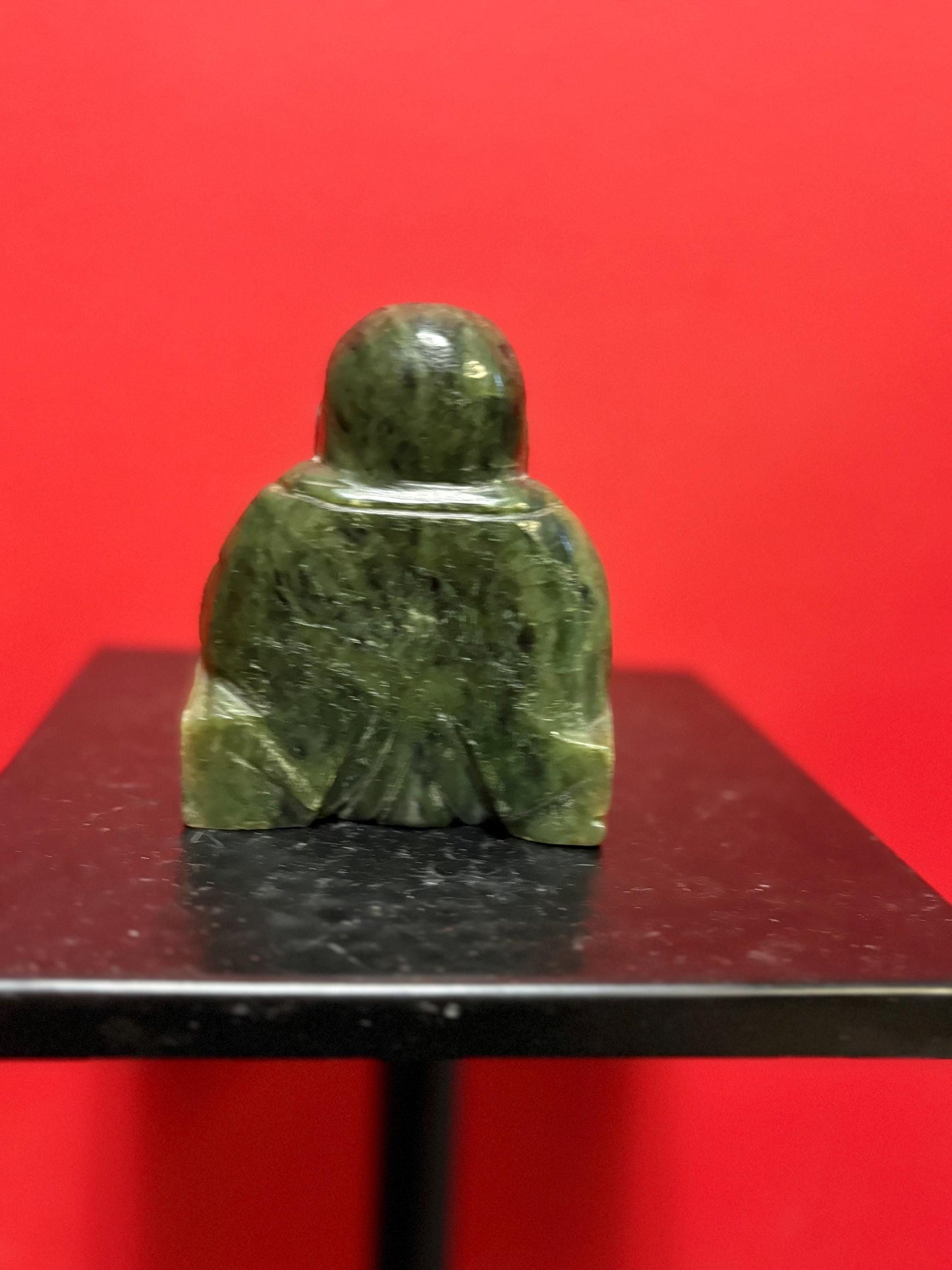 Wonderful Chinese antique dark green jade 4.5 inches high  happy Buddha  amazing detail and good value