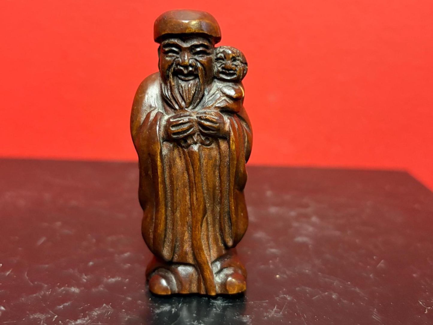 Wonderful antique Japanese WOODEN  netsuke  3 inches tall  amazing detail  good value