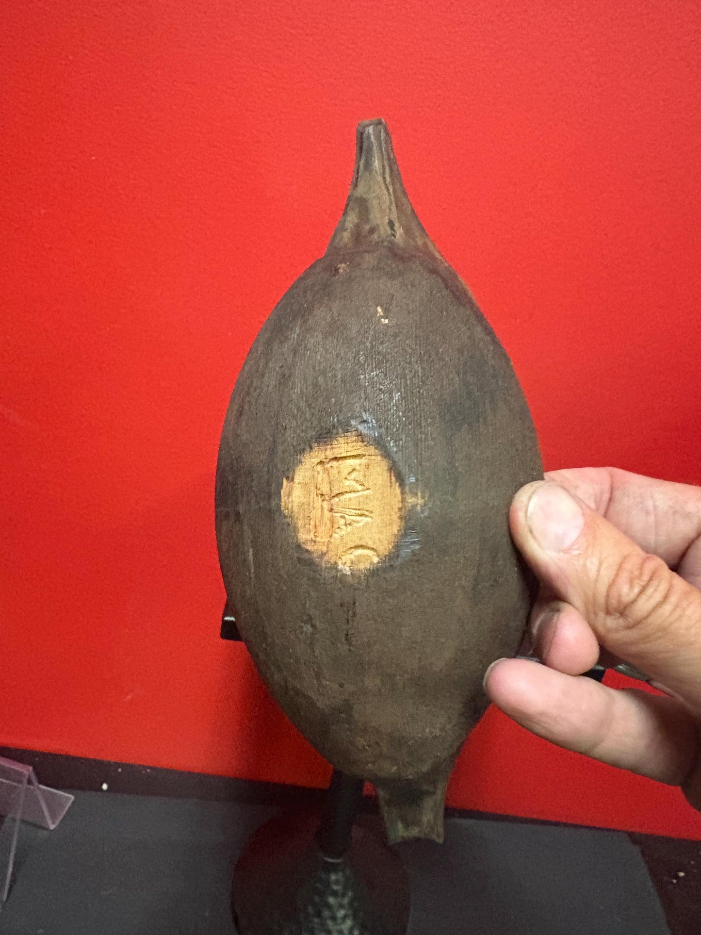 Beautiful old signed wooden 9 x 5 x 3 high painted canoe  indigenous first nations Pacific West Coast  good value