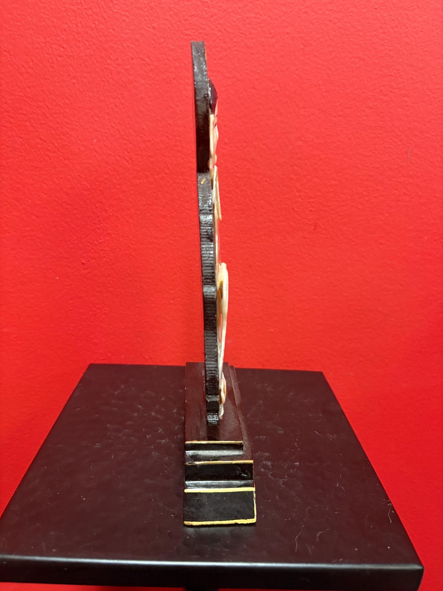 Stunning Chinese antique mother of pearl and lacquer statue of a Buddha unbelievable quality wonderful condition 9 x 5 wide