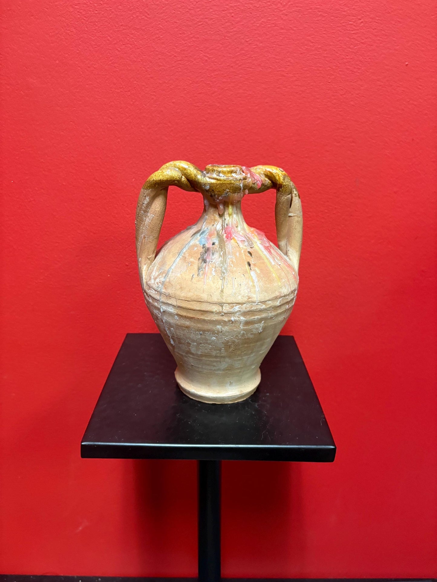 Beautiful 19 century 8 inch tall French terra-cotta vase with age old candle wax amazing decoration great value