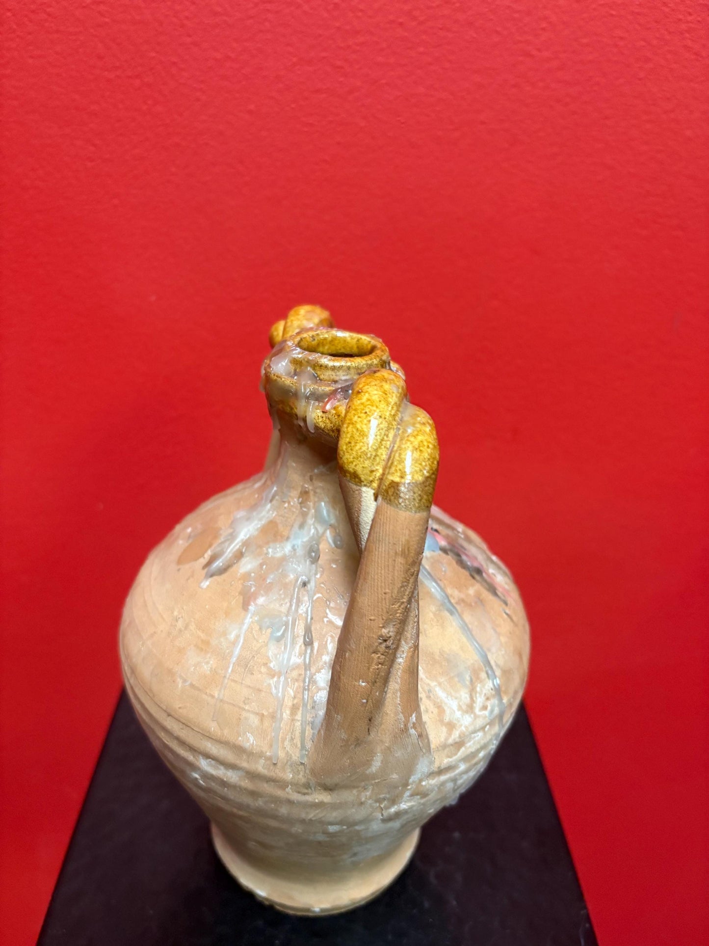 Beautiful 19 century 8 inch tall French terra-cotta vase with age old candle wax amazing decoration great value