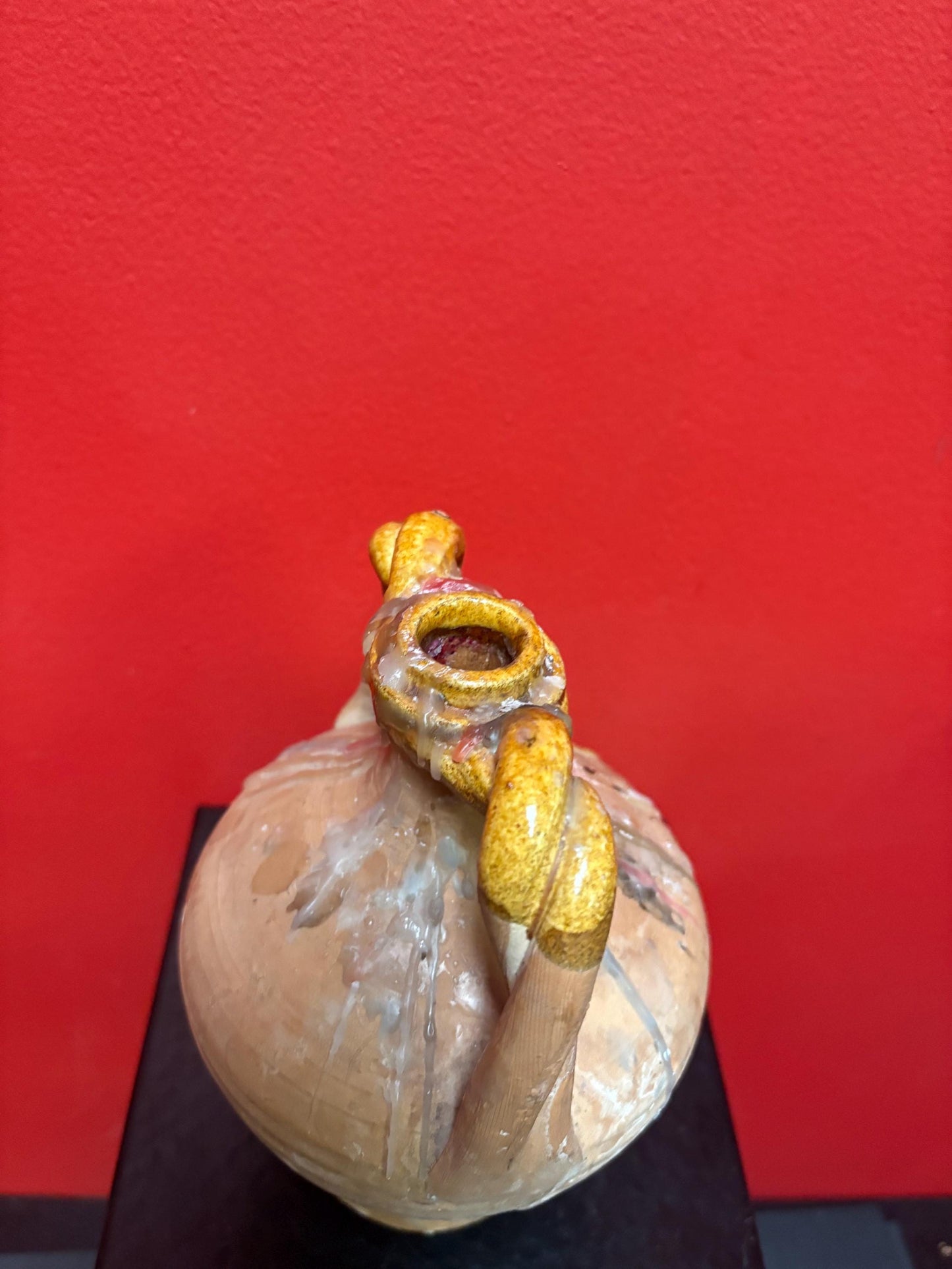 Beautiful 19 century 8 inch tall French terra-cotta vase with age old candle wax amazing decoration great value