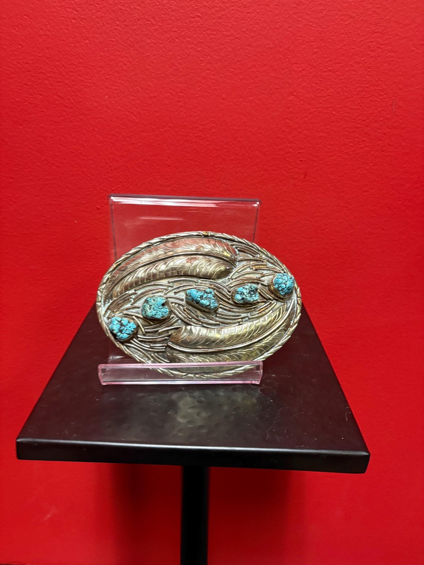 Amazing massive Navajo silver plated and turquoise 5 inch belt buckle statement piece perfect gift great value