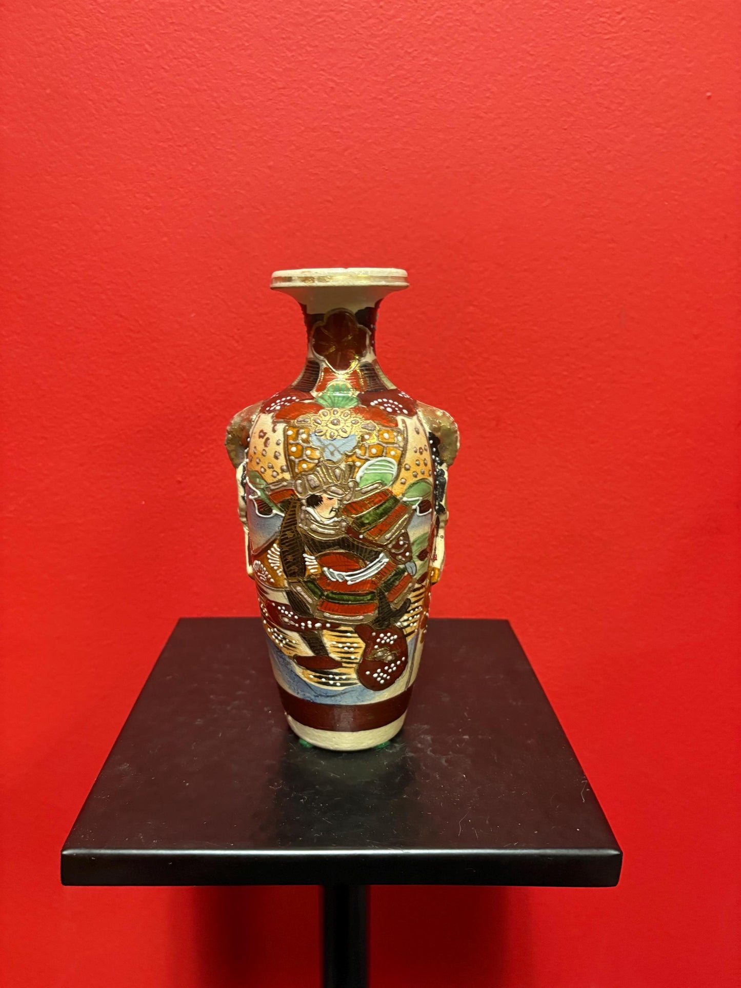 Lovely 8inch tall Japanese antique 19th century Satsuma vase with elephant handles great value