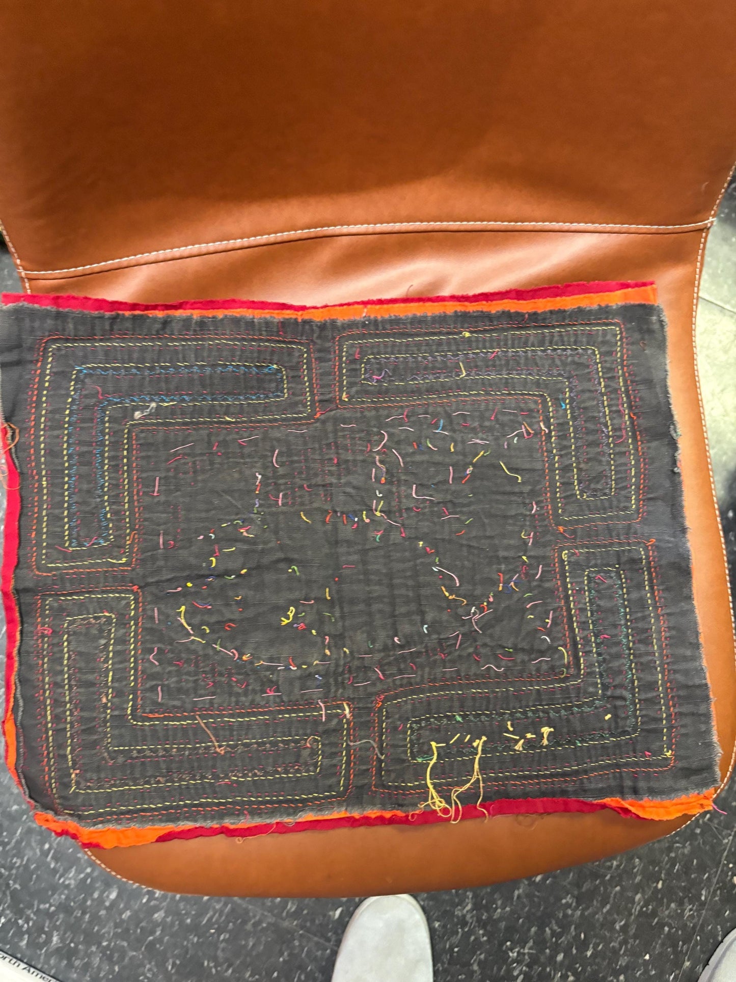 Beautiful central American 16 x 13 inch embroidered MOLA textile of a fish — ready to hang or frame - great gift — great value