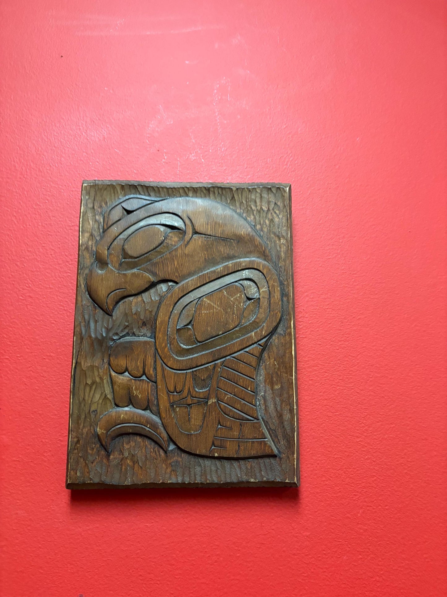 Beautiful indigenous first nations Pacific Northwest Coast 10 x 7 x 1 thick cedar plaque of an eagle landing amazing detail and quality-