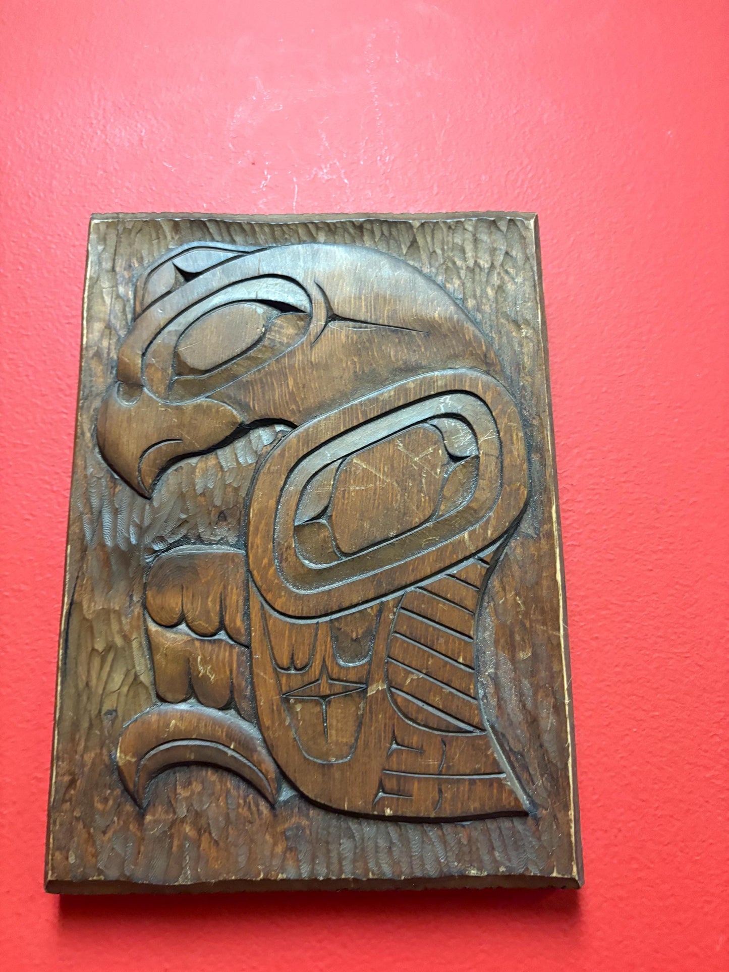 Beautiful indigenous first nations Pacific Northwest Coast 10 x 7 x 1 thick cedar plaque of an eagle landing amazing detail and quality-