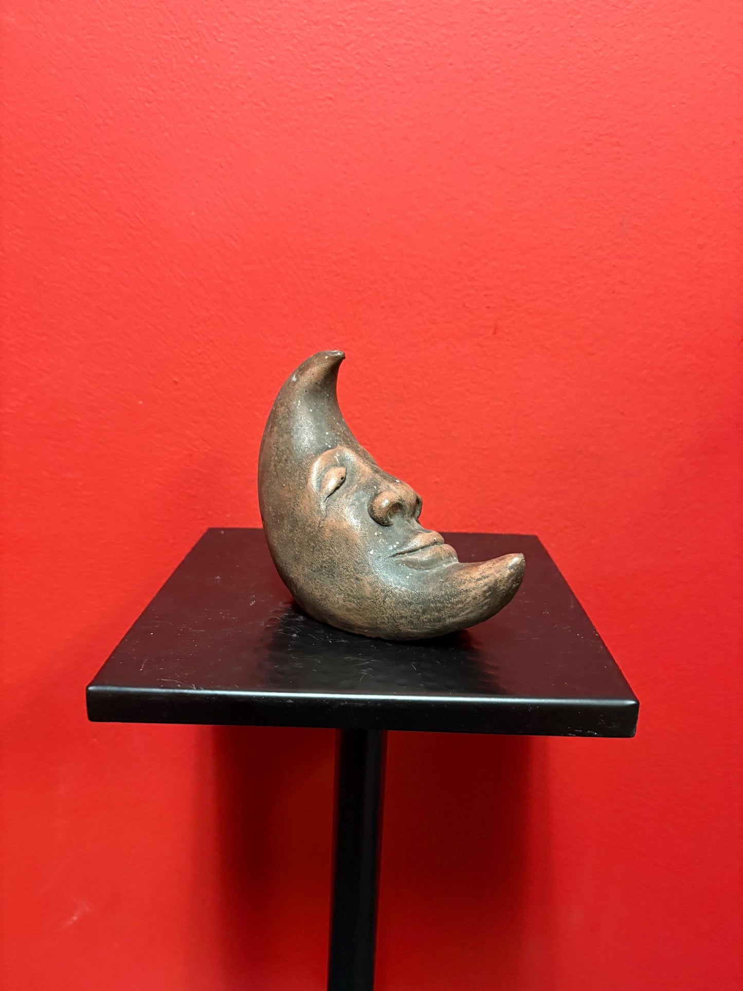 Unique probably American 5 inch antique pottery moon statue nice condition and great gift heavy