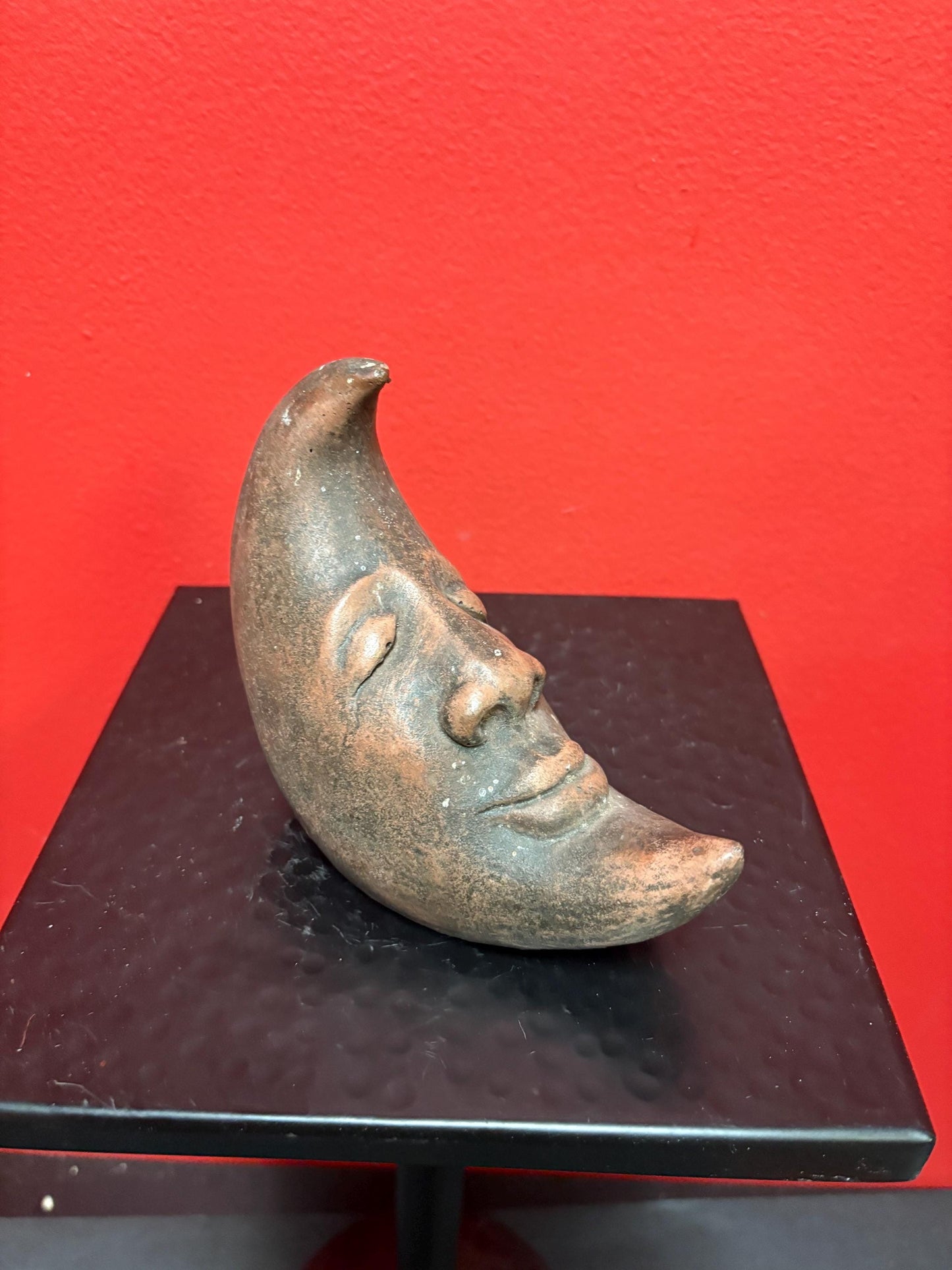 Unique probably American 5 inch antique pottery moon statue nice condition and great gift heavy
