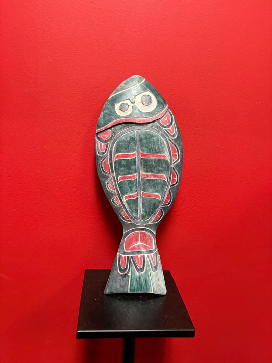 Lovely Unusual early indigenous painted wooden plaque of a fish  — believed to be Canadian native — needs a hanger - 17 inches long