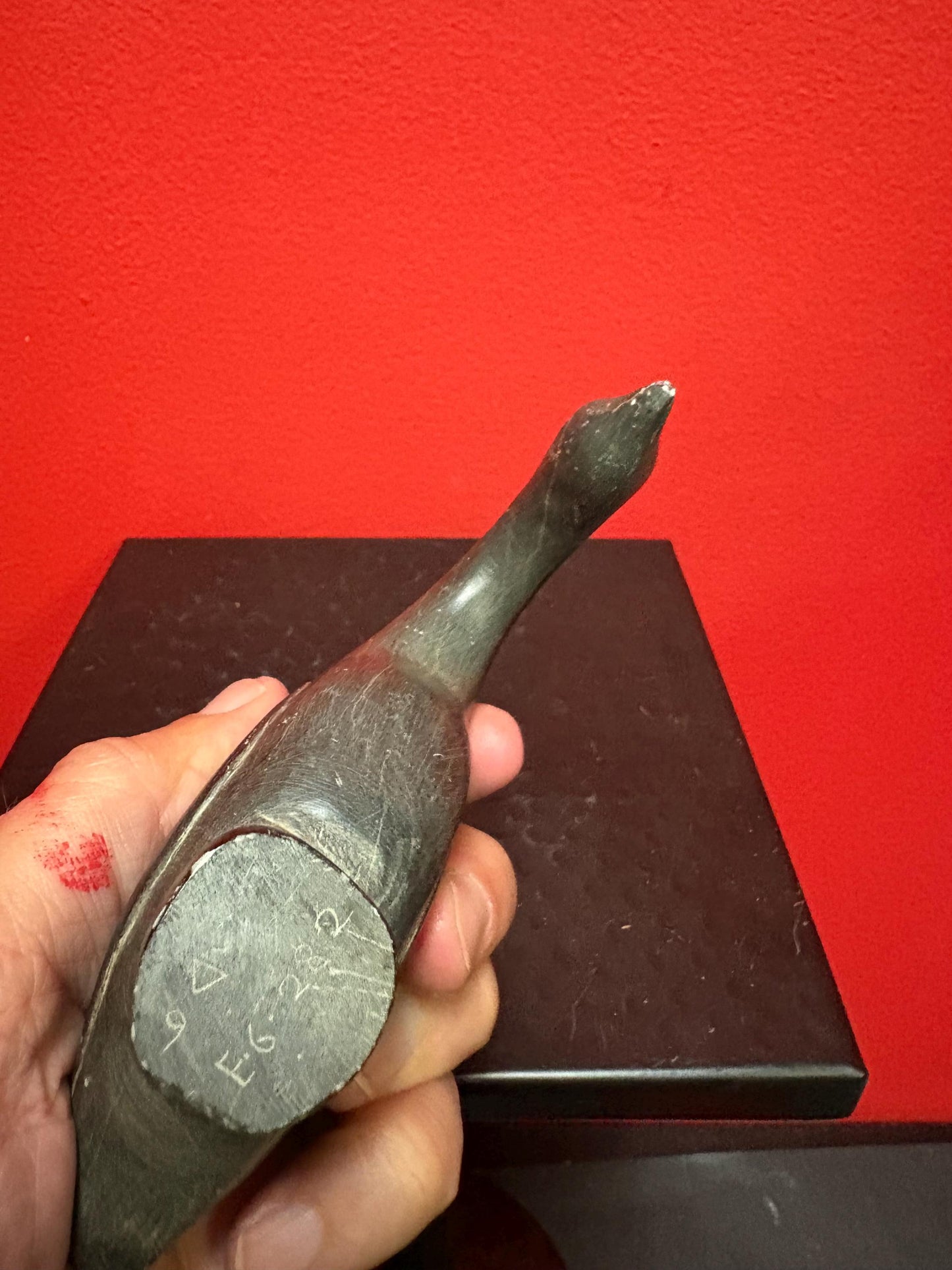 Stunning  5 x 3 high old signed indigenous soapstone bird with long neck  -  Unusual and cool