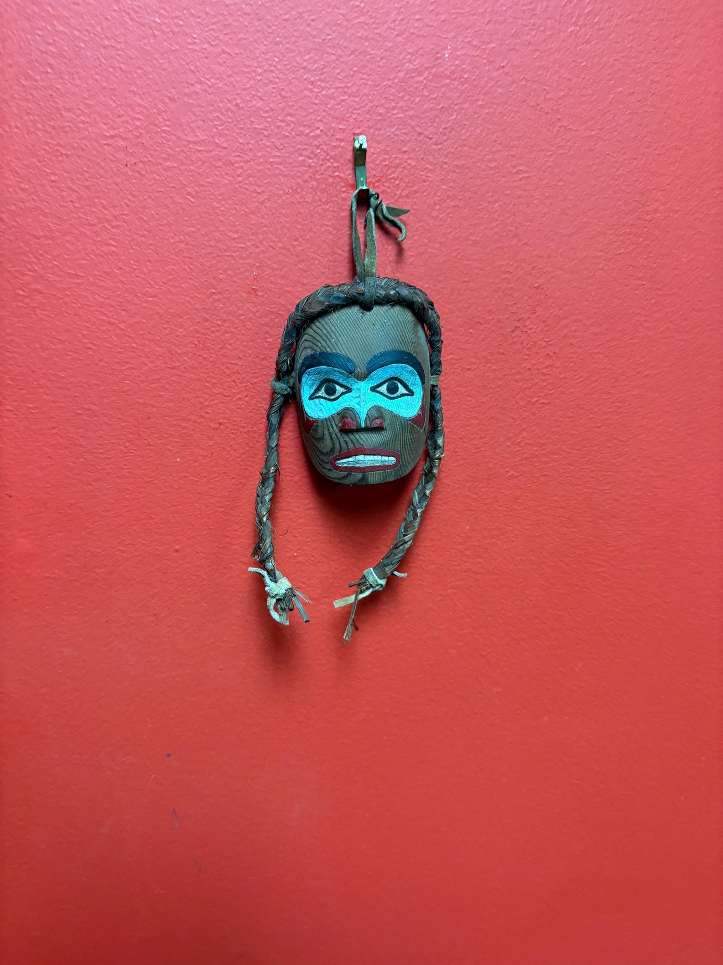 beautiful indigenous first nations Pacific Northwest coast 6 inch cedar and painted miniature mask  amazing detail