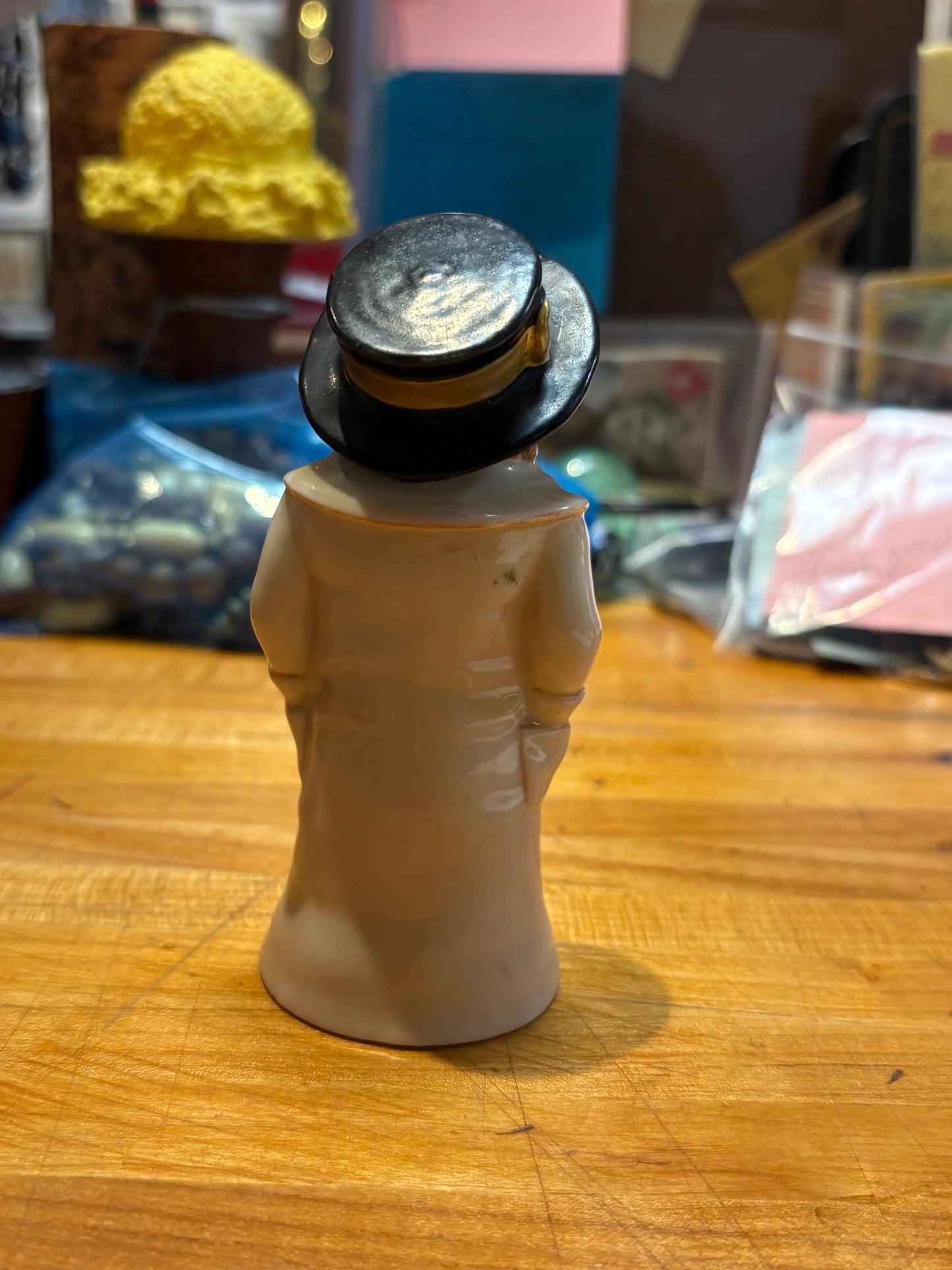 Stunning antique 4.5 inch tall early 19 century Royal Worcester candle snuffer - Lady figure with tiny chip on hat  wow
