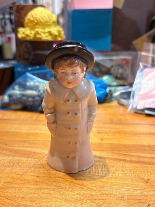 Stunning antique 4.5 inch tall early 19 century Royal Worcester candle snuffer - Lady figure with tiny chip on hat  wow