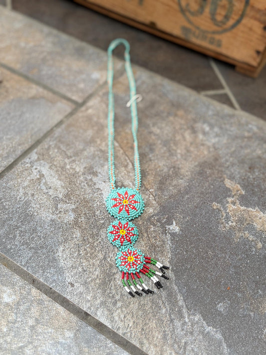 Beautiful indigenous first nation pacific northwest coast beaded necklace  approx 33 inches long total  great condition- great value