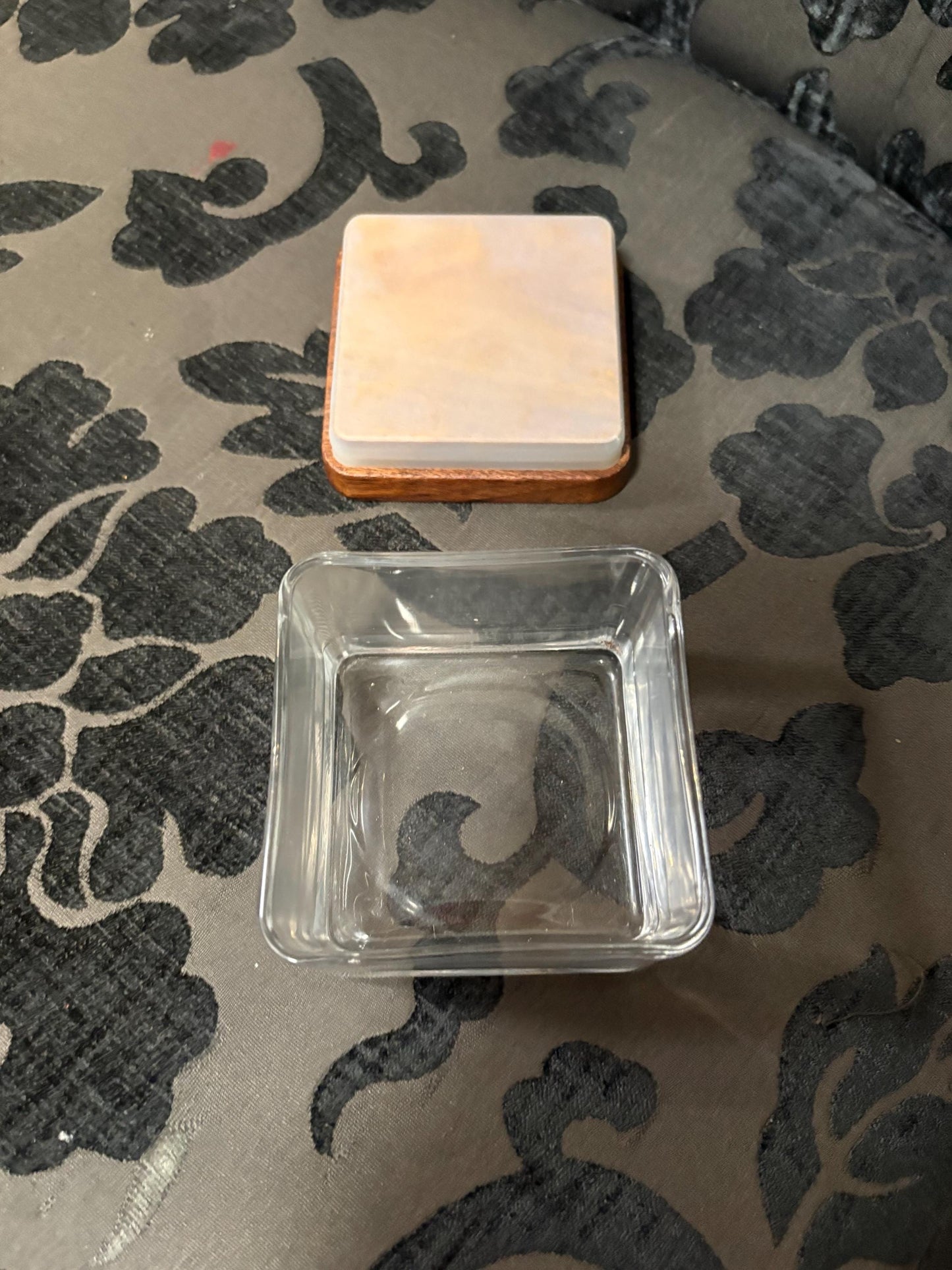 Vintage MCM vinatge teak lidded glass jar  3 x 3 x 3  wonderful quality and condition and ready to gift or use
