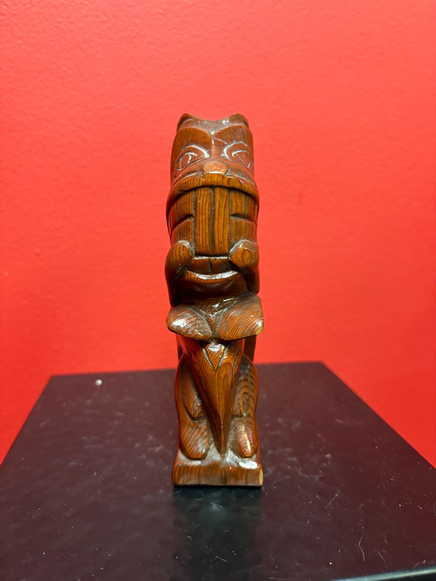 Lovely 6 inch indigenous first Nations, Pacific NorthwestCoast beaver killer whale transformation totem with honey glaze finish