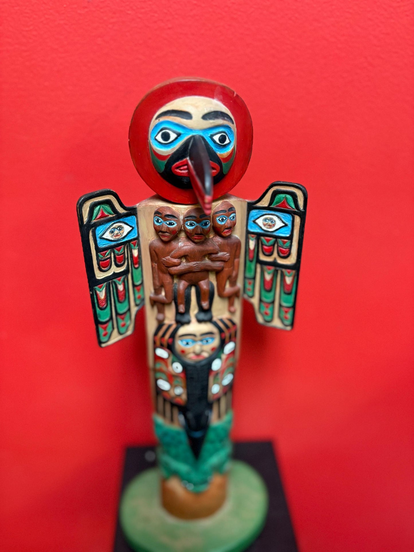 Magnificent museum quality 17 inch tall early 1900s polychrome painted unsigned indigenous first nations pacific Northwest coast totem pole