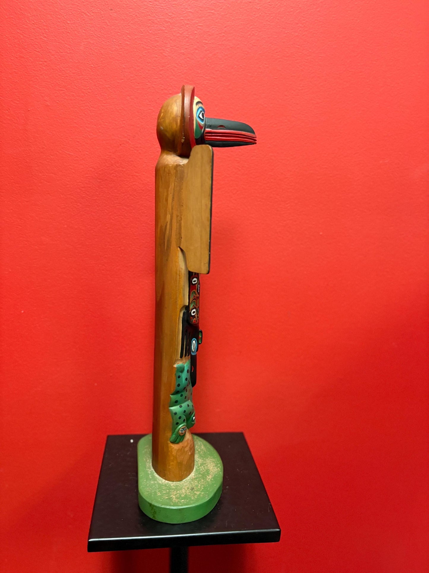 Magnificent museum quality 17 inch tall early 1900s polychrome painted unsigned indigenous first nations pacific Northwest coast totem pole
