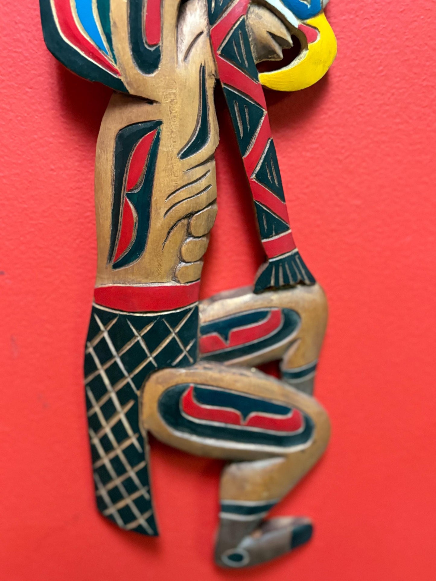 Magnificent 22 x 5 indigenous first nations Pacific Northwest Coast unsigned Eagle Man transformation plaque - amazing detail - wow