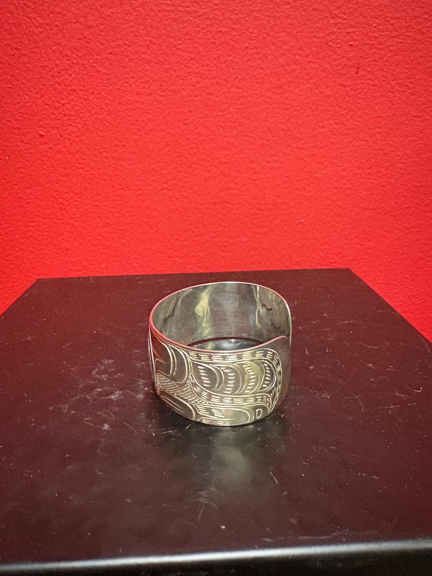 Stunning indigenous First Nations Pacific Northwest coast signed Sterling silver 2 1/2 inch wide and 1 thick bracelet cuff Thunderbird