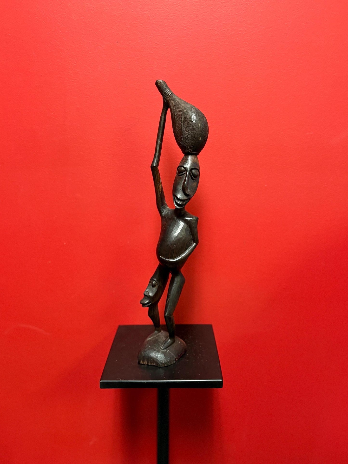 Magnificent African antique 18 inch tall Shetani Ebony wood statue  wonderful imagery and detail  great value