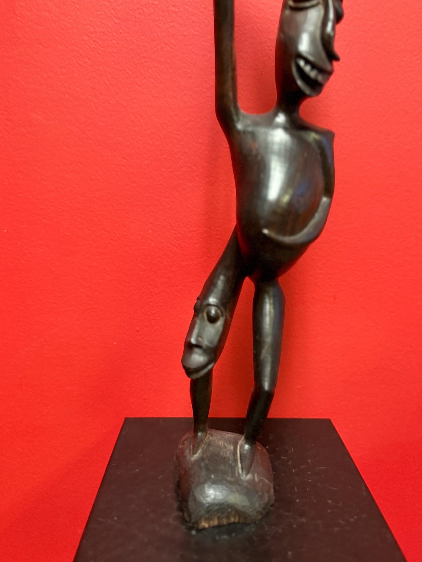 Magnificent African antique 18 inch tall Shetani Ebony wood statue  wonderful imagery and detail  great value