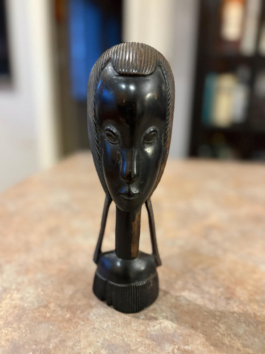 Particularly beautiful 8 inch tall Ebony wood African female bust with great detail  - signed