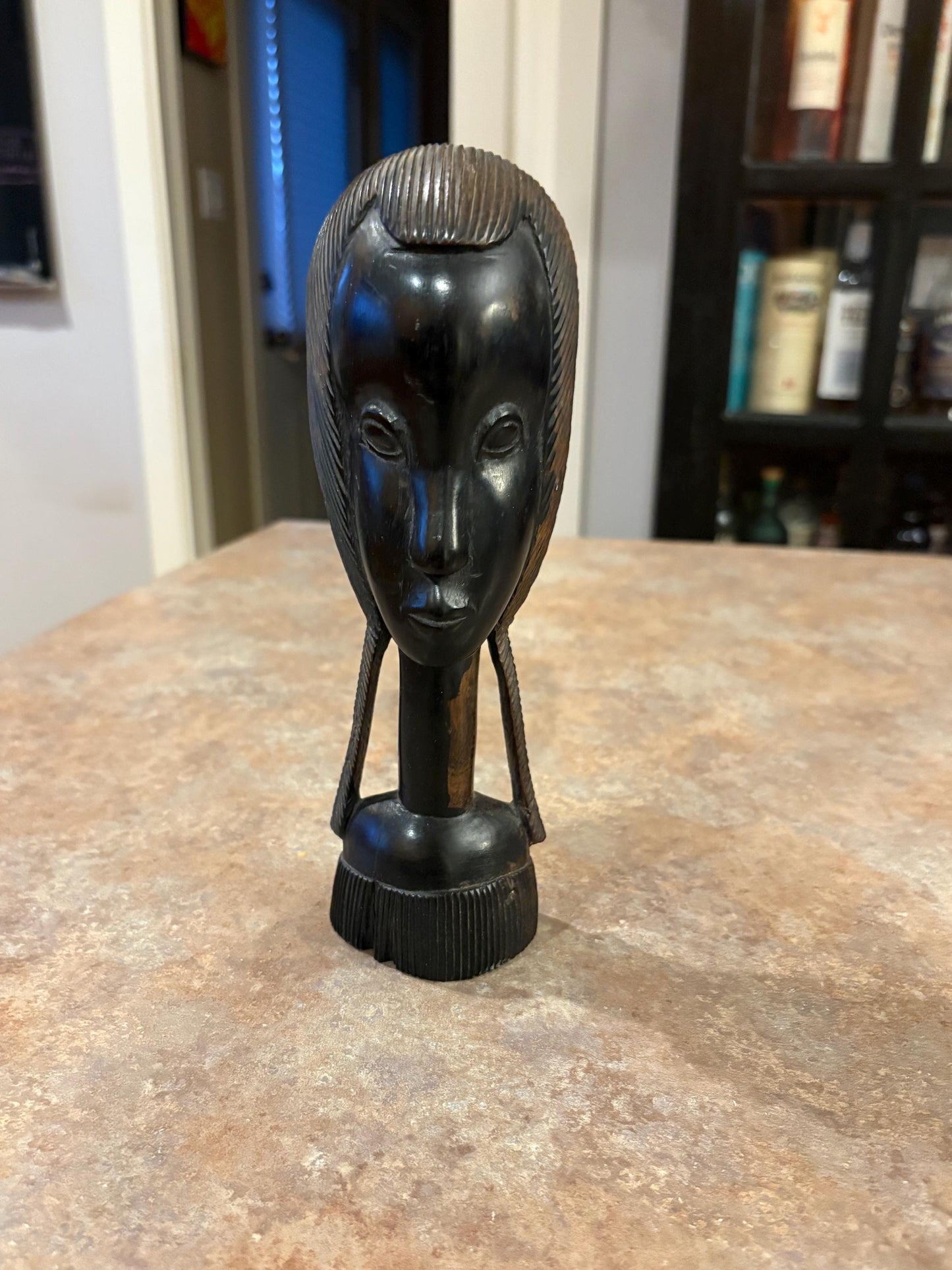 Particularly beautiful 8 inch tall Ebony wood African female bust with great detail  - signed