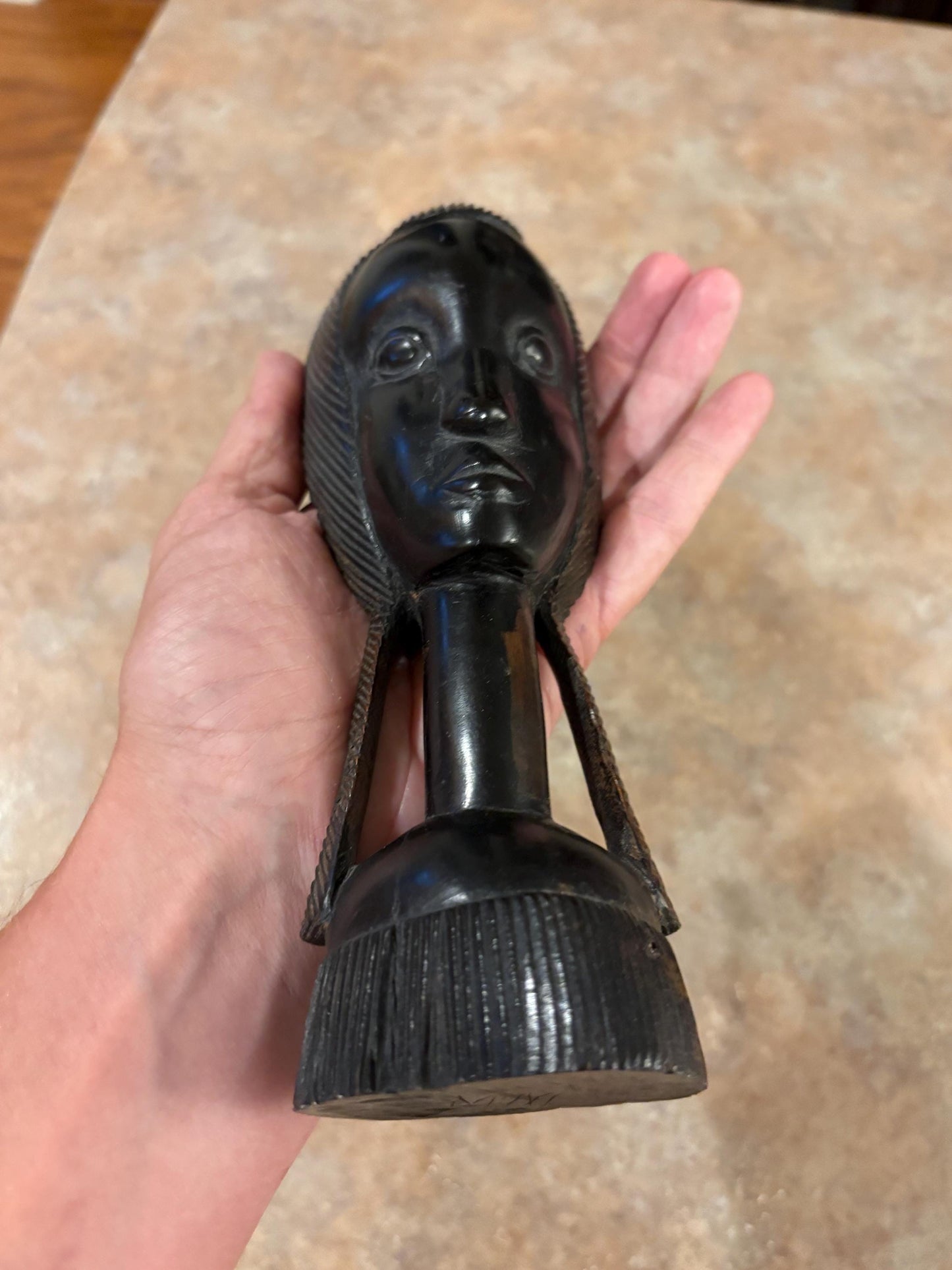 Particularly beautiful 8 inch tall Ebony wood African female bust with great detail  - signed