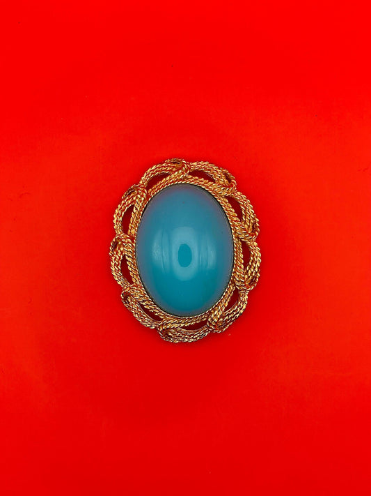 Vintage Gold Tone Faux Turquoise Brooch