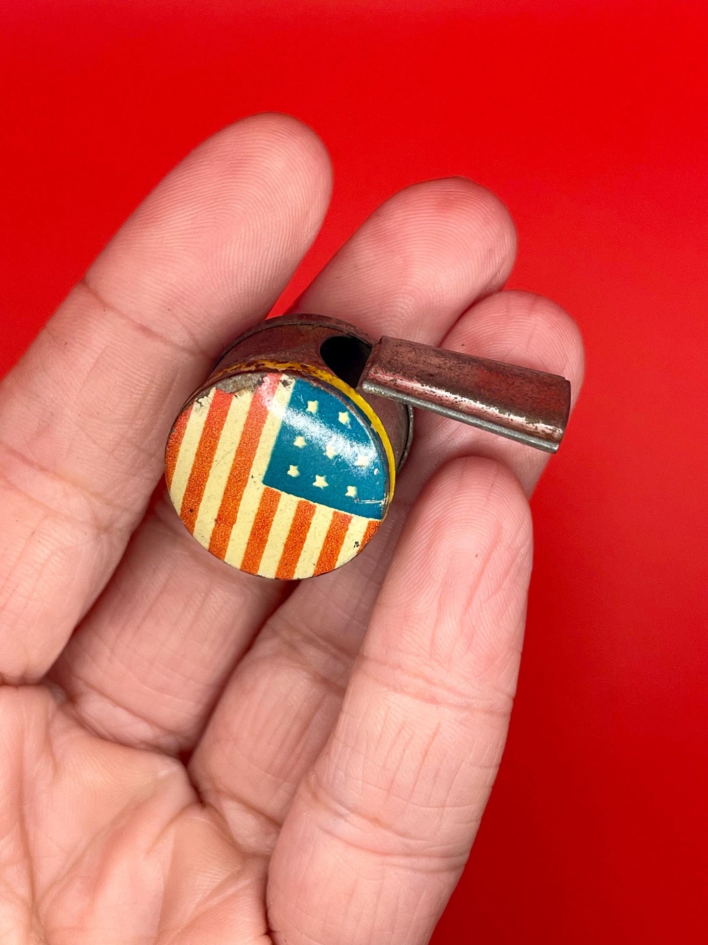 Vintage Metal Whistle with American Flag Design