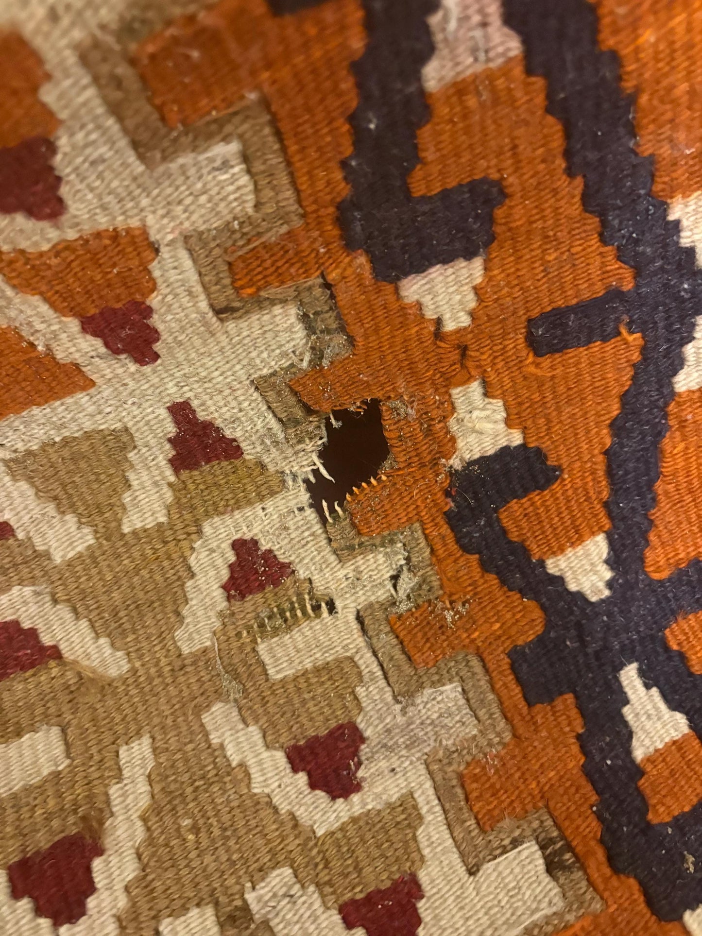 Beautiful antique approximately 58 x 43 Persian handknotted wool carpet with one hole  amazing value