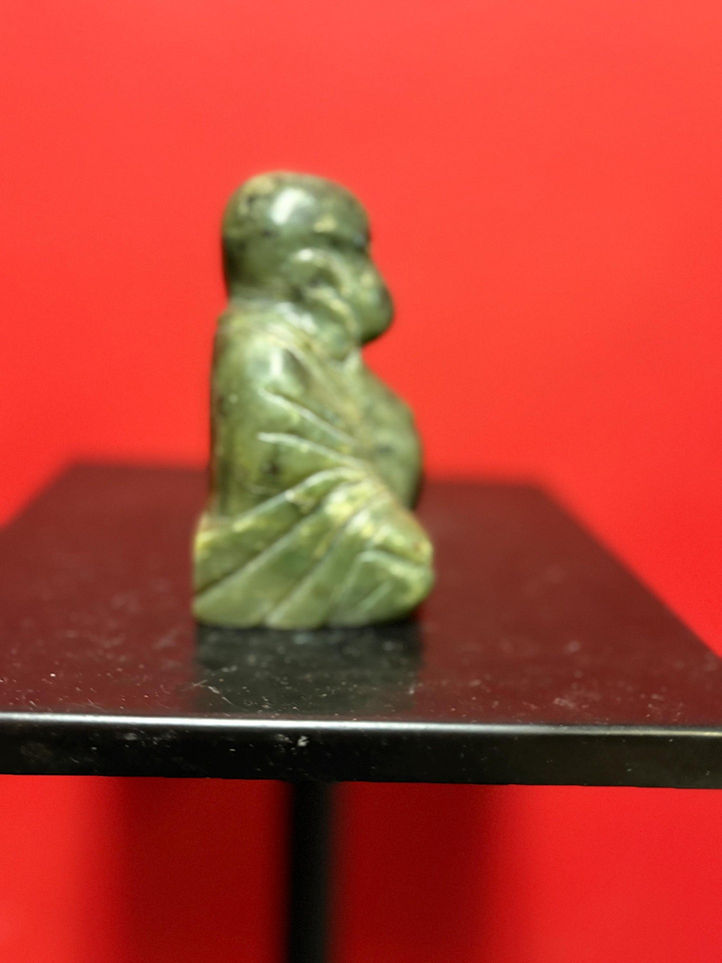 Wonderful Chinese antique dark green jade 4.5 inches high  happy Buddha  amazing detail and good value