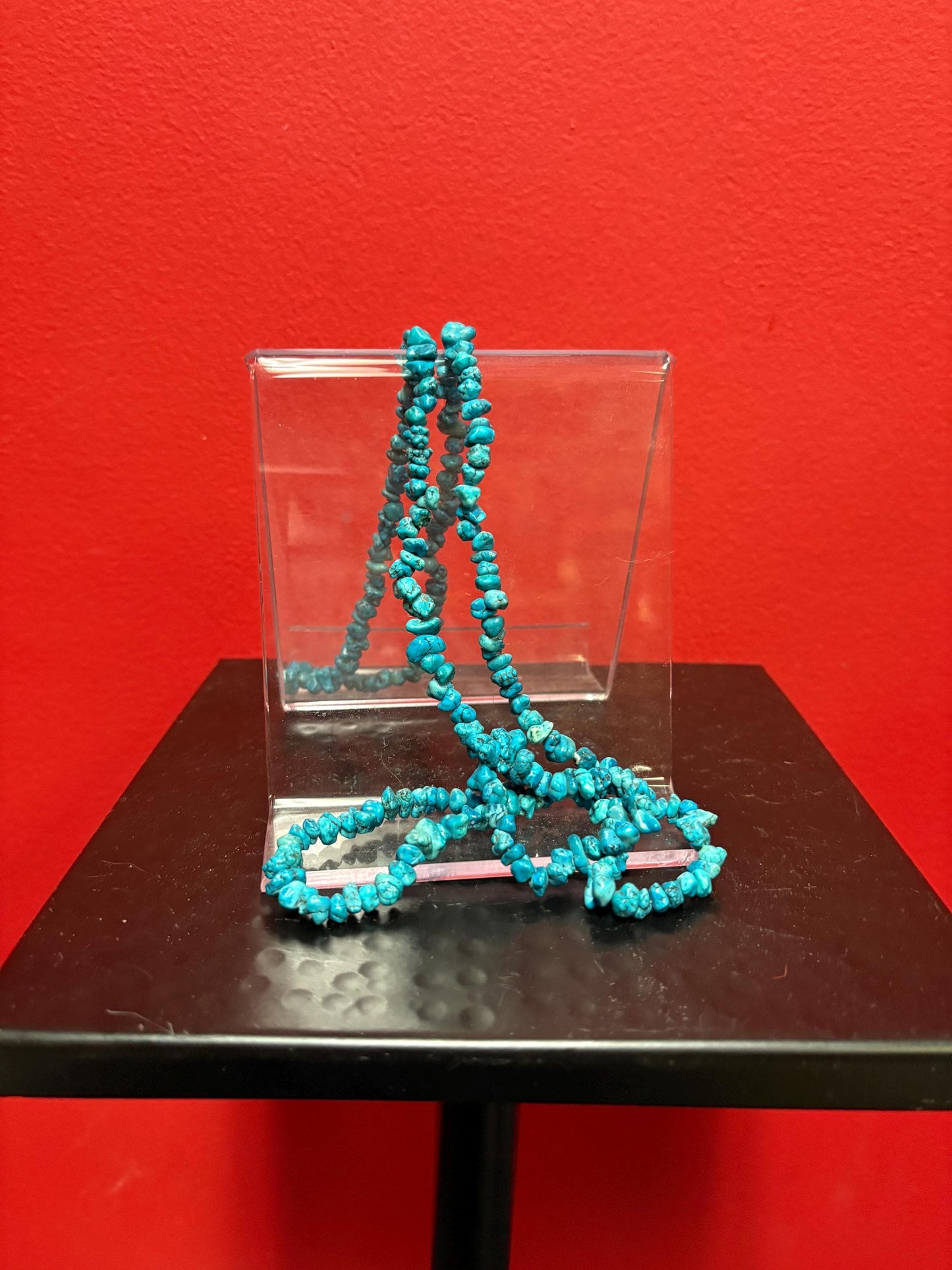 Stunning raw turquoise necklace approximately 34 inches long with no clasp great value