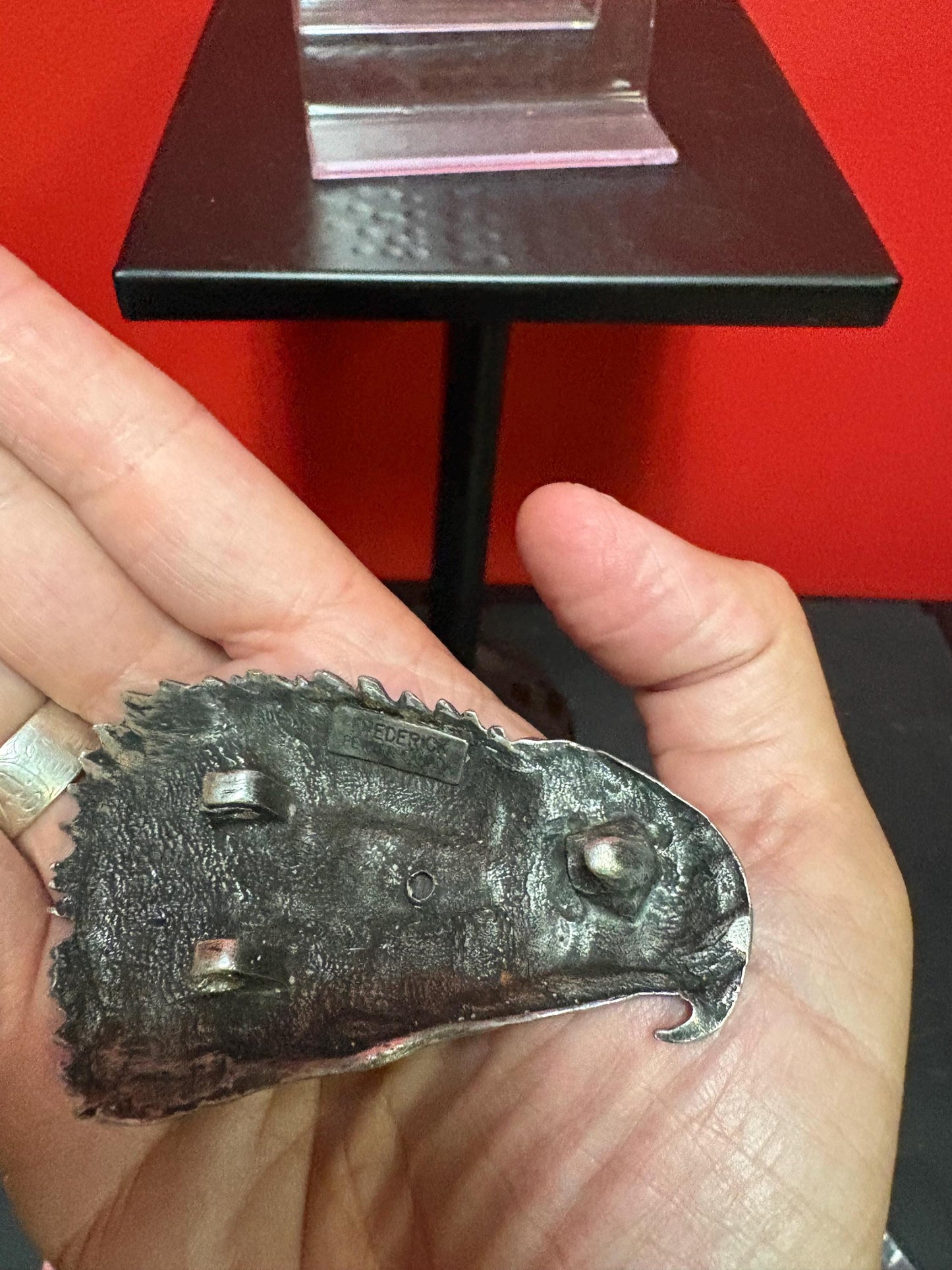 Beautiful signed 3.25 inch long pewter bird belt buckle