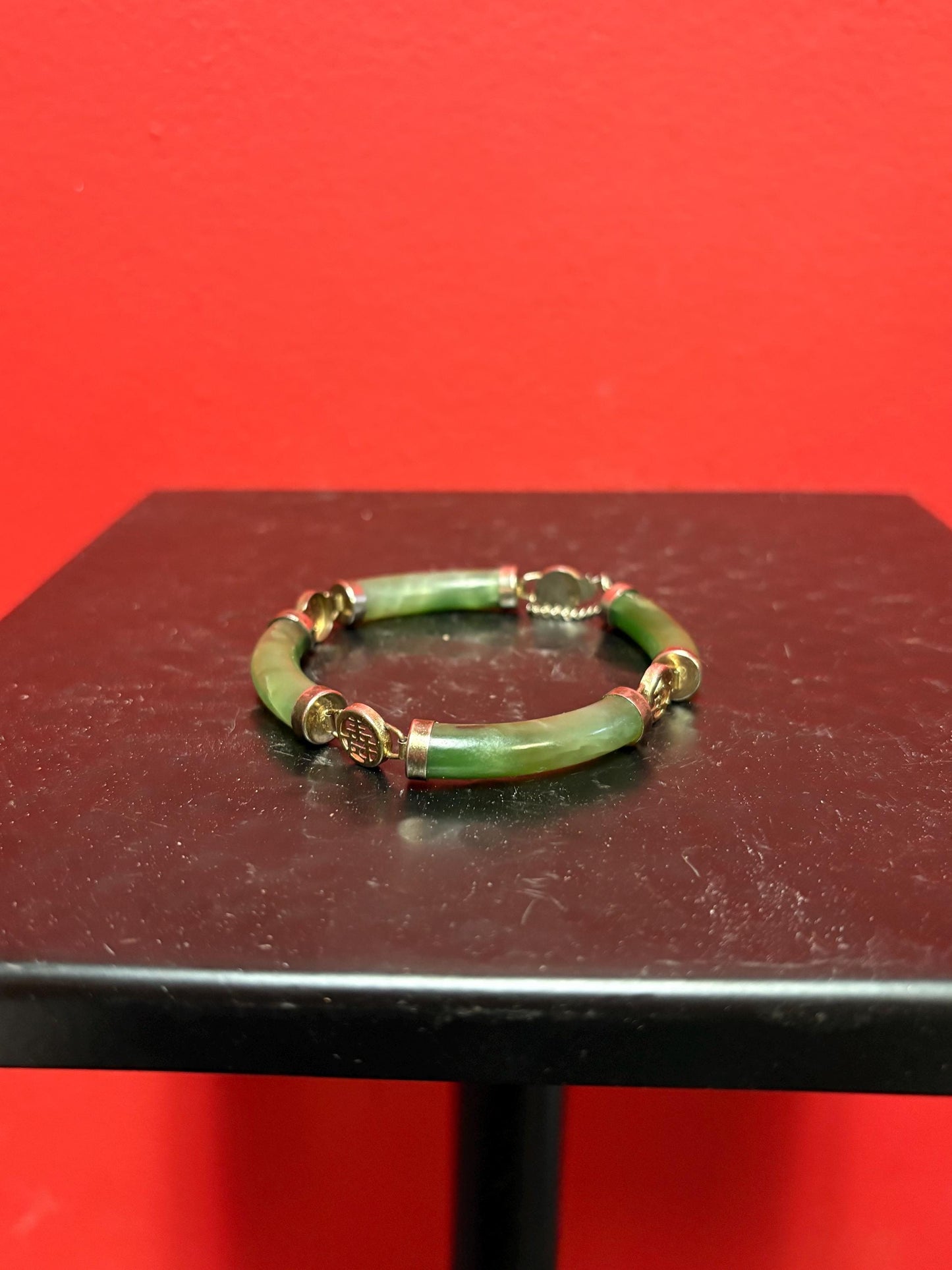 Wonderful approx 7 inch long Antique Chinese jade and untested gold bracelet