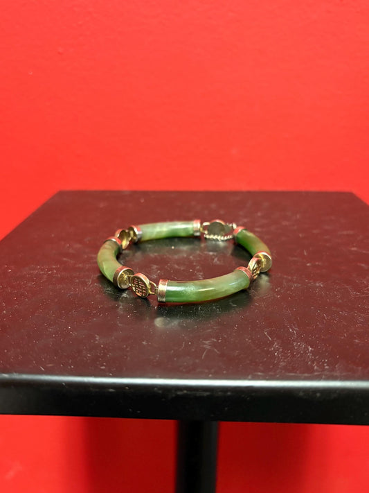 Wonderful approx 7 inch long Antique  Chinese jade and untested gold  bracelet