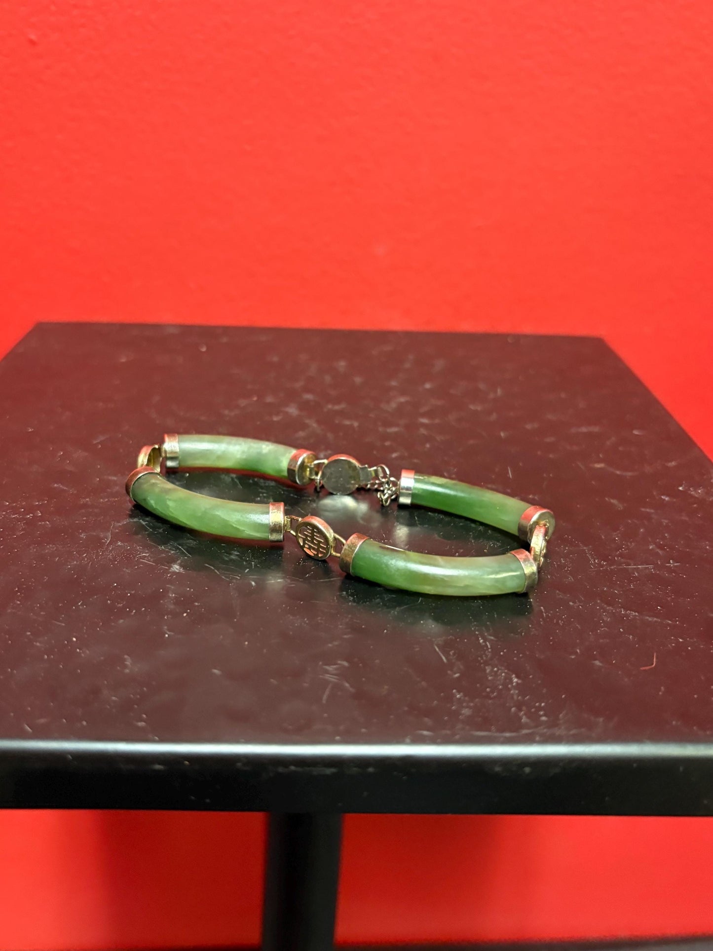 Wonderful approx 7 inch long Antique Chinese jade and untested gold bracelet