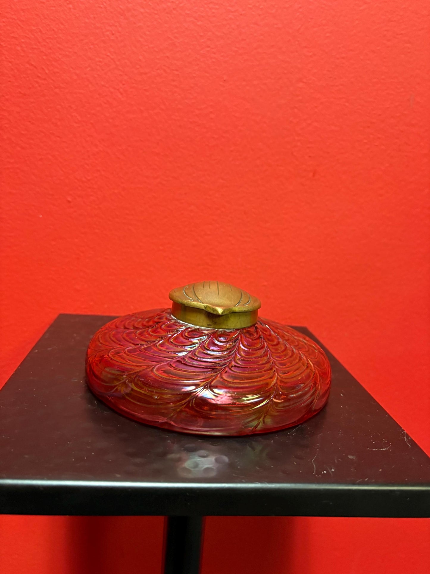 Magnificent Kralik Loetz authentic art nouveau inkwell with bronze top fabulous colour and condition  wow   5 x 2 1/2 high