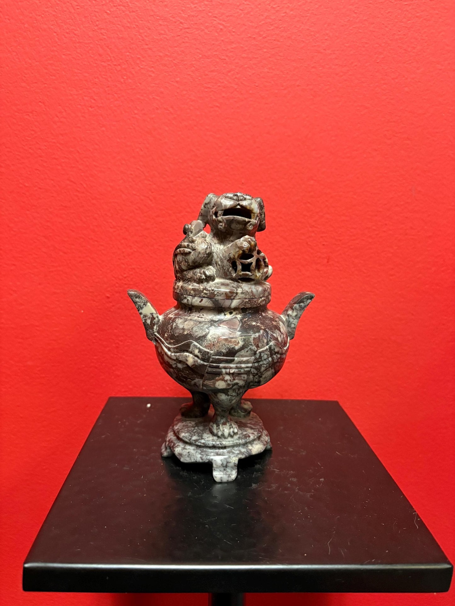 Spectacular 7 inch tall stone Chinese foo dog container  amazing detail  heavy - great value